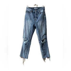Pacsun High Rise Straight Womens Denim Jeans Size 24 Cropped Blue Distressed